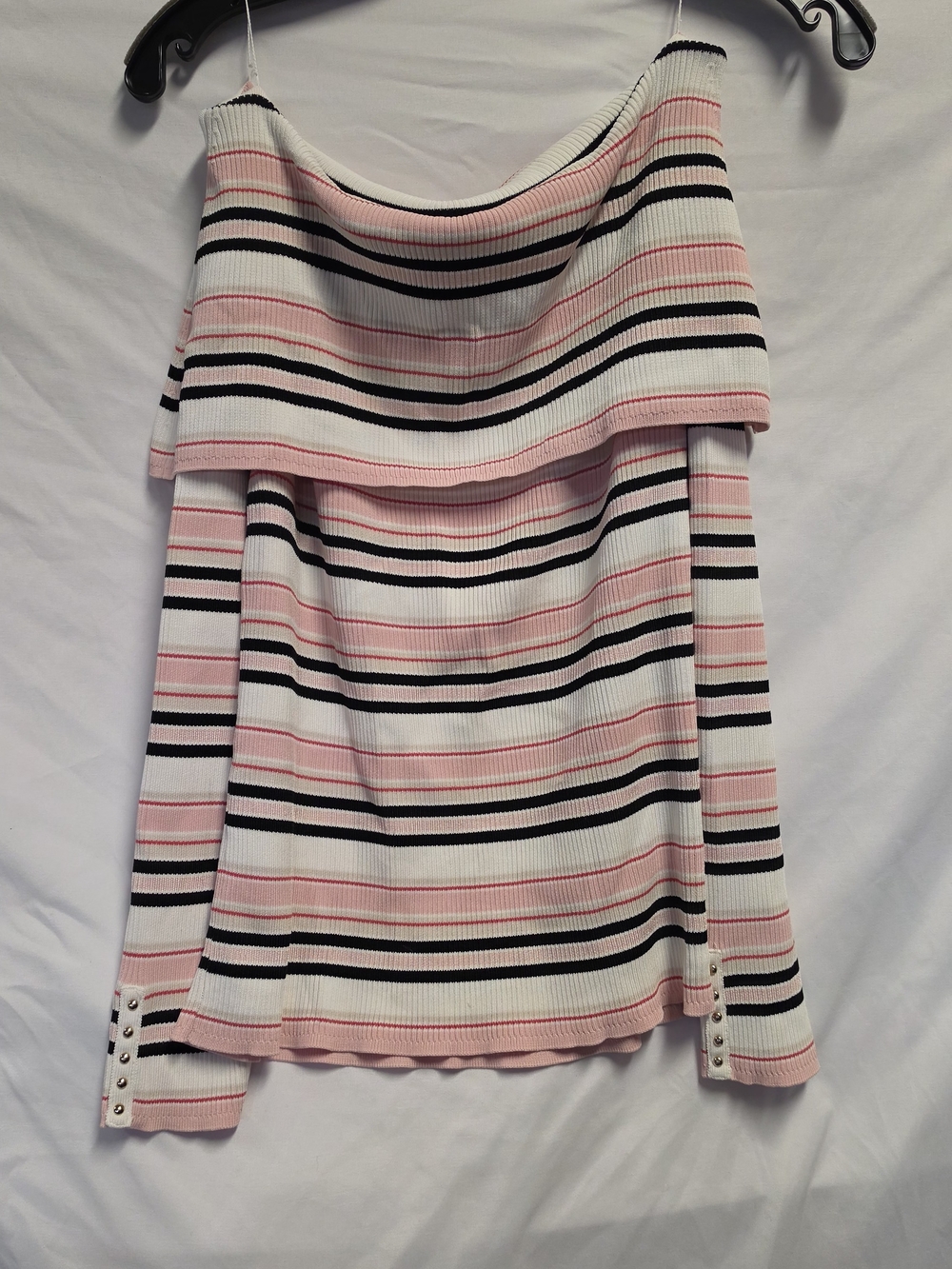 White House Black Market Pink, Black & White Off-Shoulder Long Sleeve Top